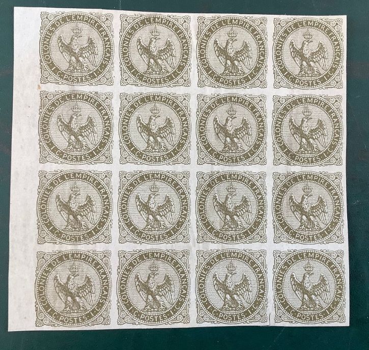 1859 : General Collonies : 1 cent in bloc of 16 signed Claves - Yvert 1 - MNG - rare multiple