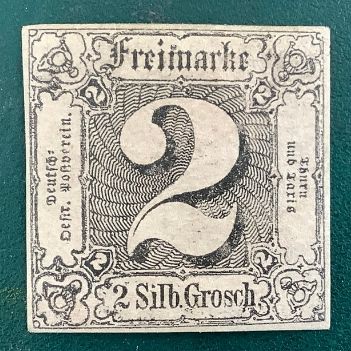 1852 : Thurn and tassis 2 Silvergrossen coat of arms - signed Enzo Diena and Brun - Michel 5 - Value 700