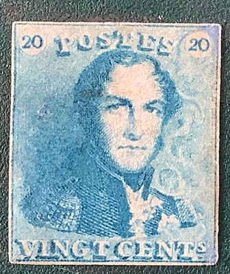 1849 : 20 cent Epaullet good margins MNG - Shade Milky Blue