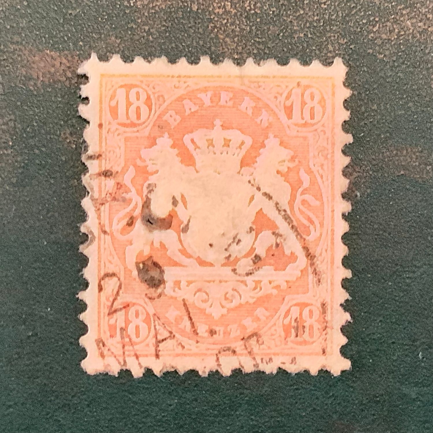 1870 : Bayern - 18 Kreuzer coat of arms watermark x - Michel 27x - Value : 240 euro