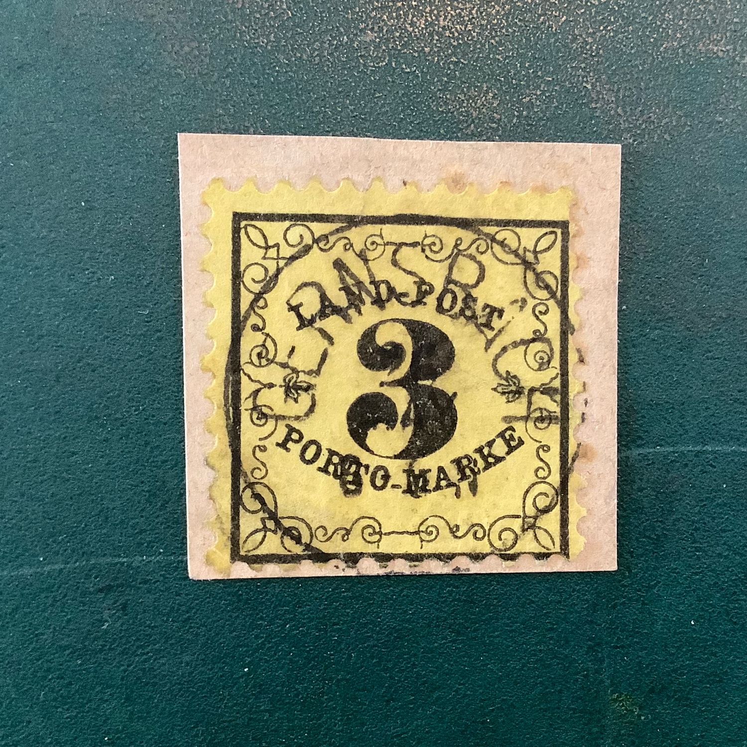 1862 : 3 Pf Porto on fragment - Michel P2 - Value 150 euro