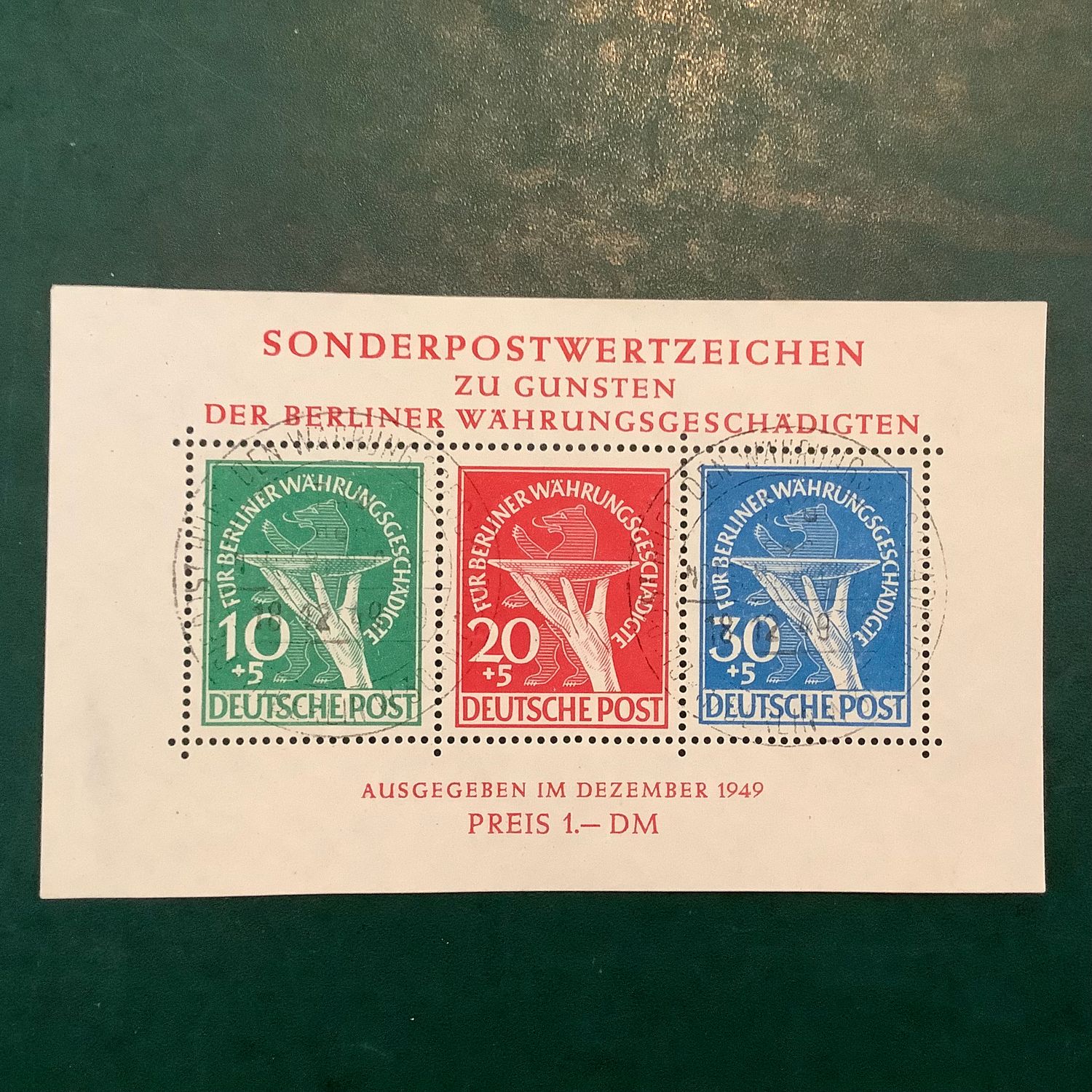 1949 : Monetary Reform bloc signed Schlegel - Michel bloc 1 - Value : 2.200