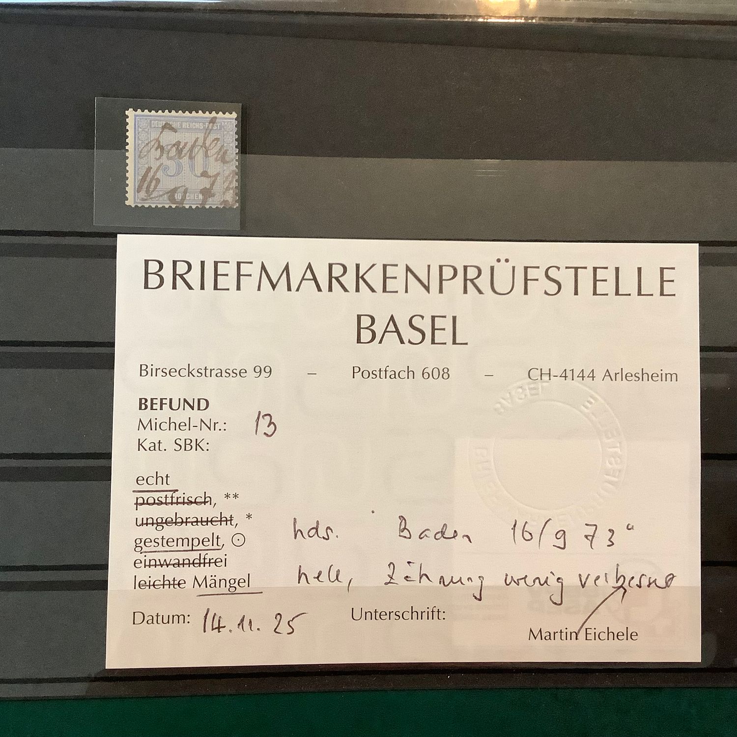 1872 : 30 Groschen Innerservice with BPSB certificate - Michel 13 - Value : 800