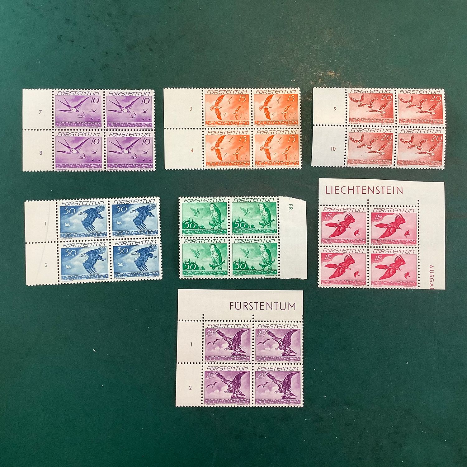 1933 : Birds in bloc of 4 - Michel 173/179 - MNH - Value : 220