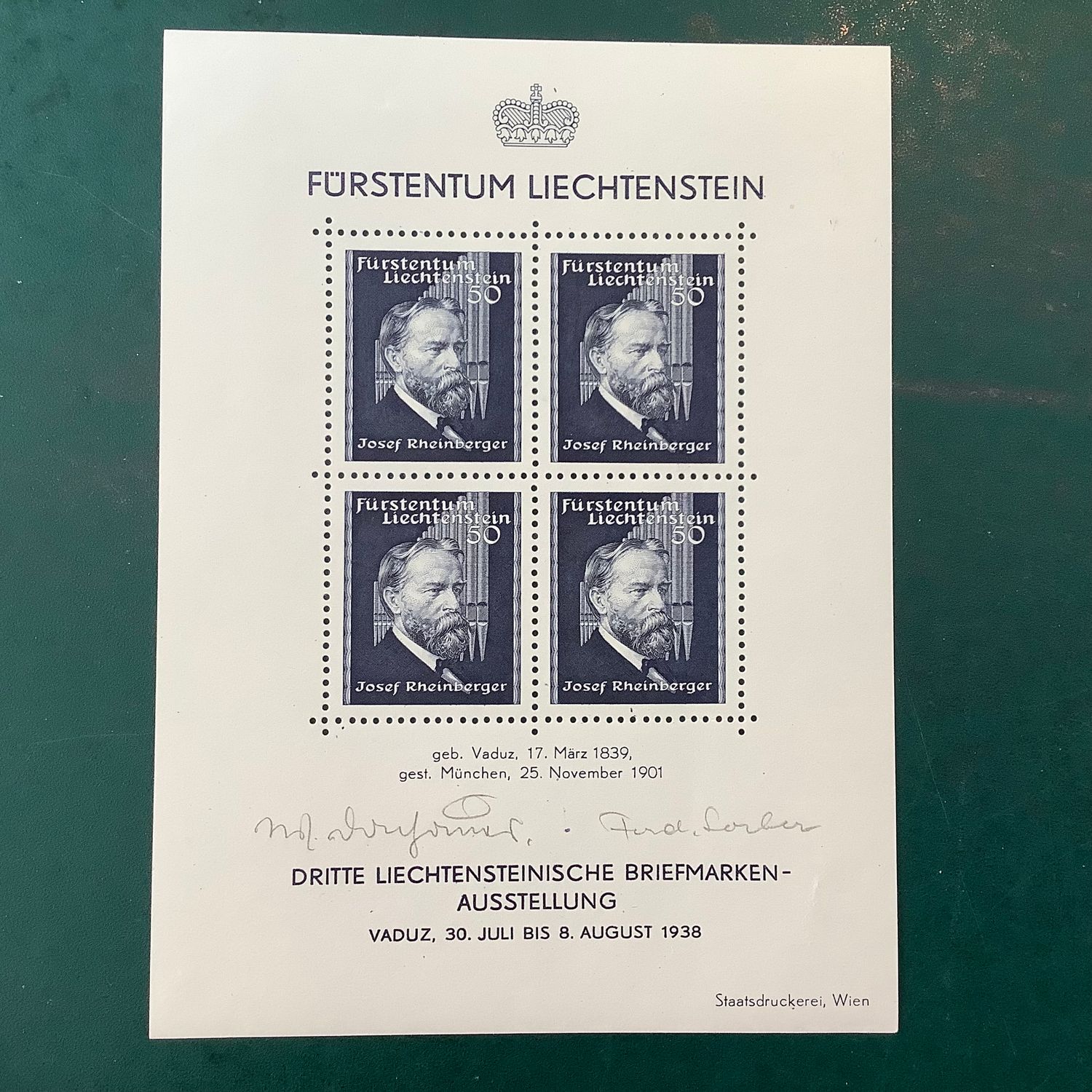 1938: bloc stamp exhibit signed by designer - Michel bloc 3 - MNH