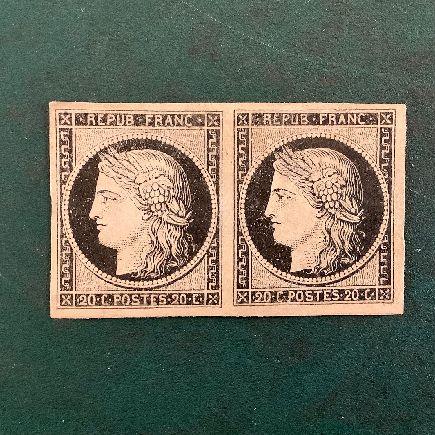 1849 : 20 cent Ceres in pair certified - Yvert 3a - MNG