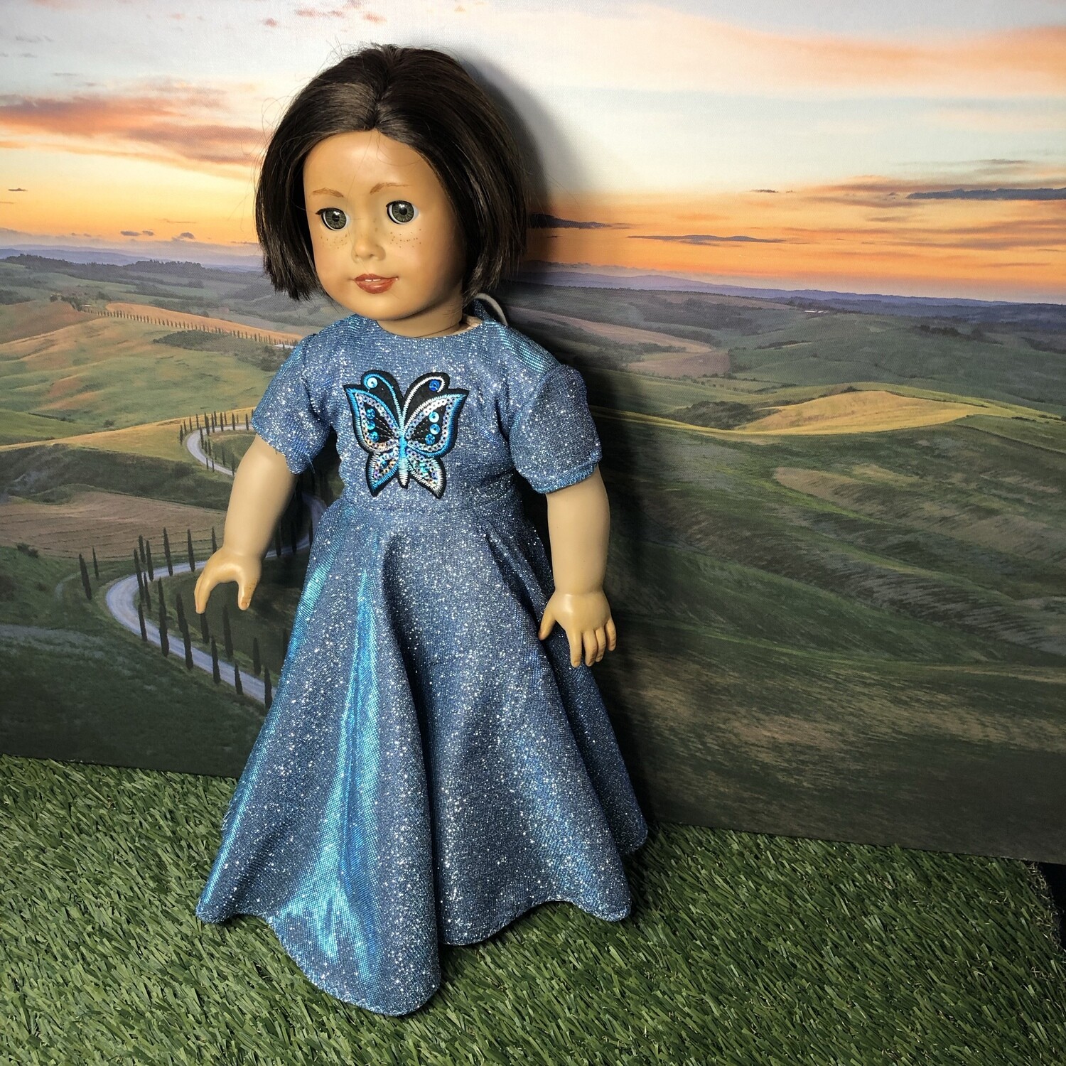 Blue Haven: Circle skirt blue/stars gown for 18" dolls