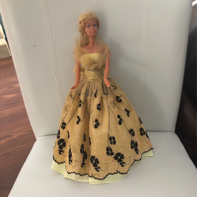 Refurbished Barbie with Fashion Yellow Embroiled Gown And  Braided Blonde Hair, Coordinated Shoes

