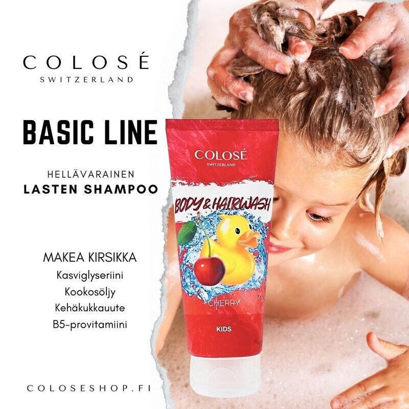 Lasten shampoo,joka pesee hiukset puhtaiksi takkuuntumatta. Sopii myös suihkugeeliksi sopivan ph:n ja ravitsevan kirsikka uutteensa ansiosta.