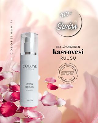 Kasvovesi. Ihoa rauhoittava, kosteuttava ja pH:n tasapainotettu ruusu kasvovesi viimeistelee puhdistuksen. Alkoholiton.