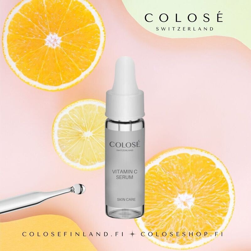 C-VITAMIINISEERUMI Kirkastava C vitamiiniseerumi ehkäisee maksaläiskiä ja tukee ihon kimmoisuussäikeitä.