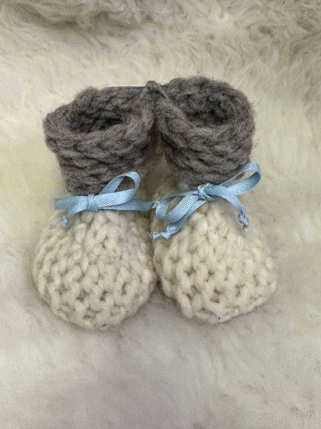 Woolies Baby Bootees, Color: White/Blue, Size: 0 - 6 Months