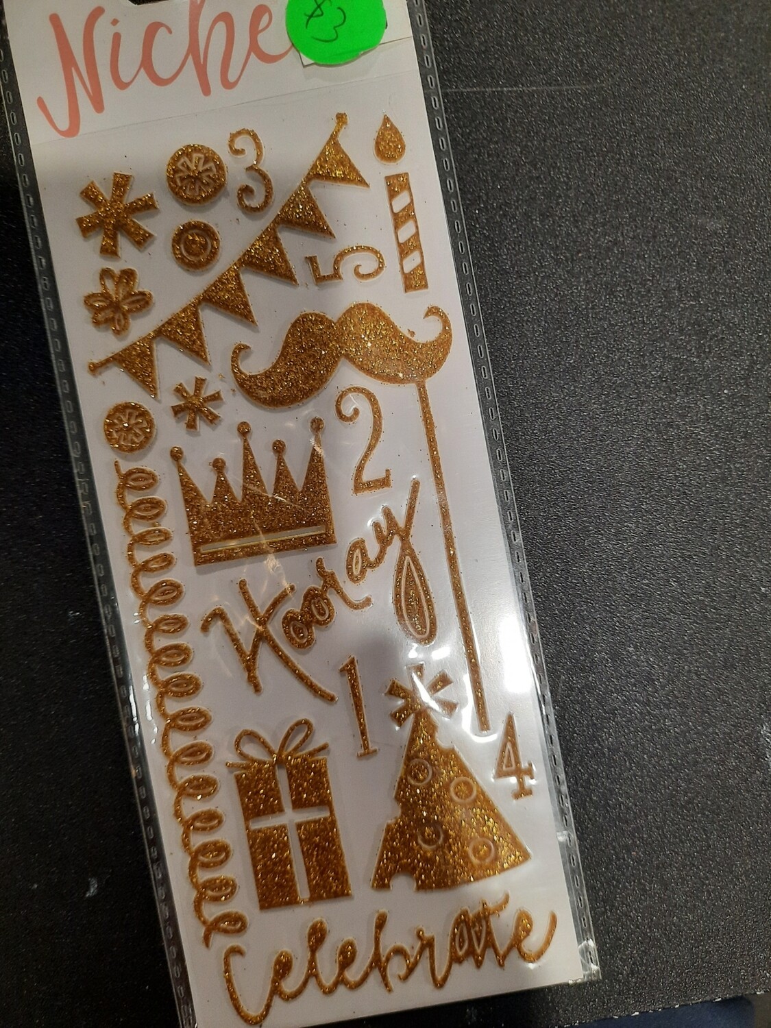 Birthday Stickers Gold glitter