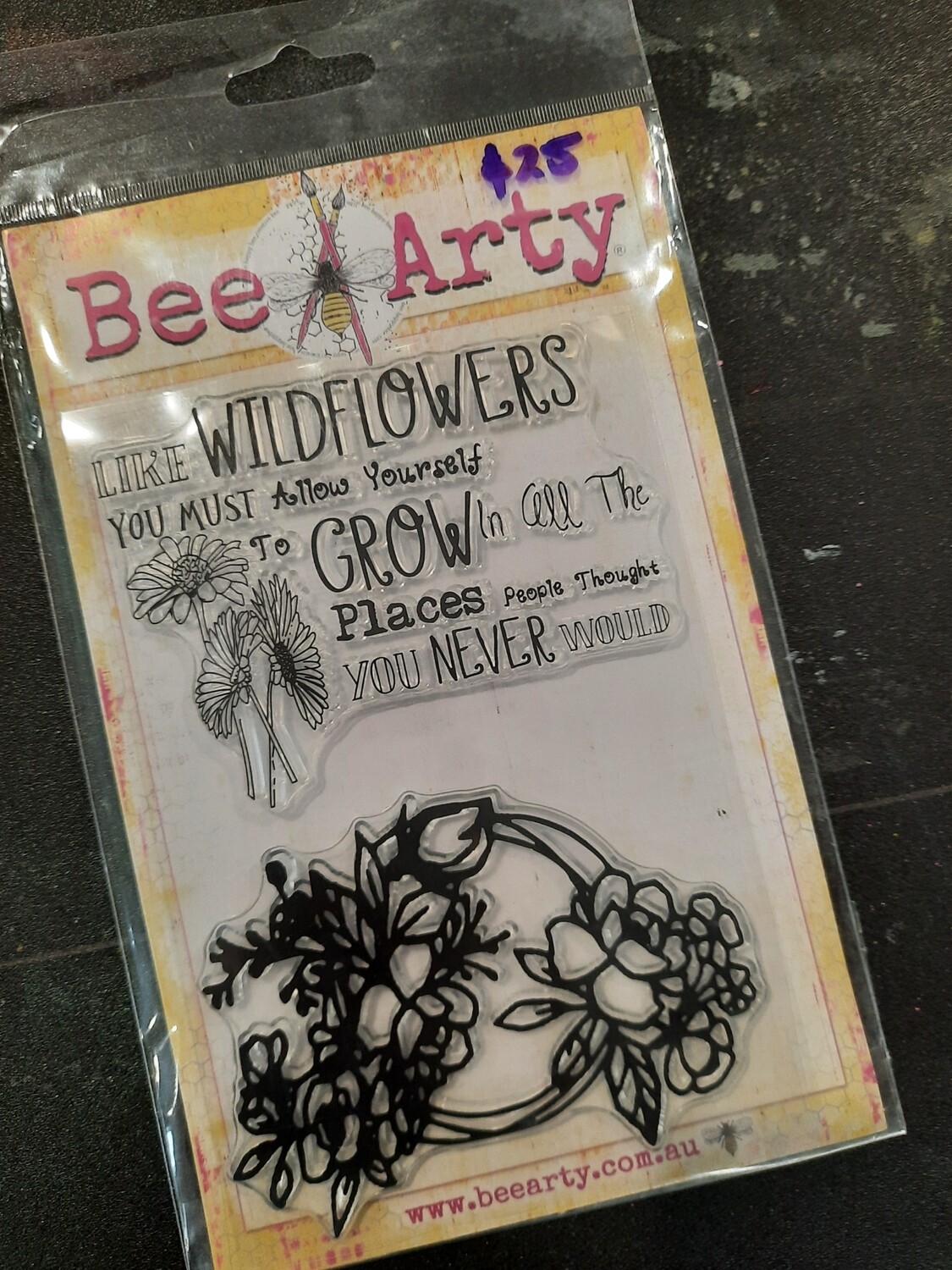 Bee arty wildflowers stamp