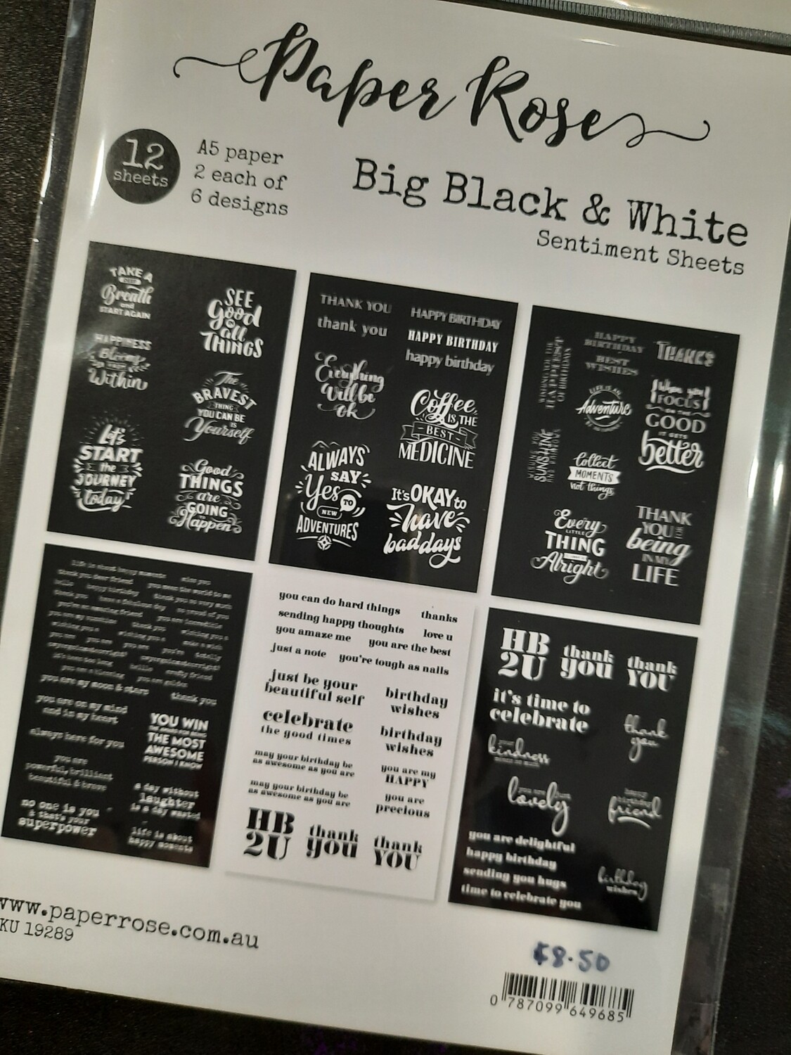 Big Black and White Sentiment Sheets