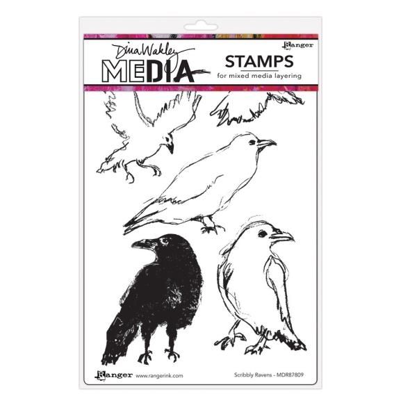 Dina Wakley Scribbly Ravens Stamp  #preorder