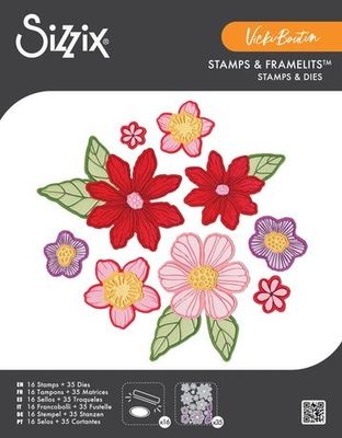 Sizzix Clear Stamp With Framlits Die By Vicki Boutin 16/Pk  Floral Layers