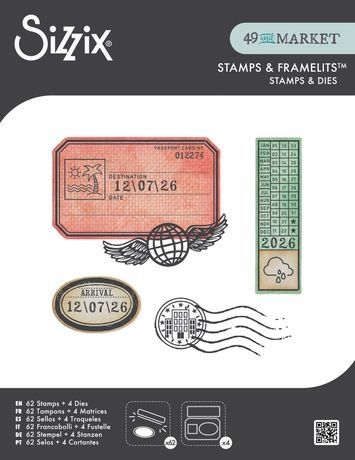 Sizzix Clear Stamp With Framlits Die By 49 &amp; Market 62/Pk Globetrotter's Mark