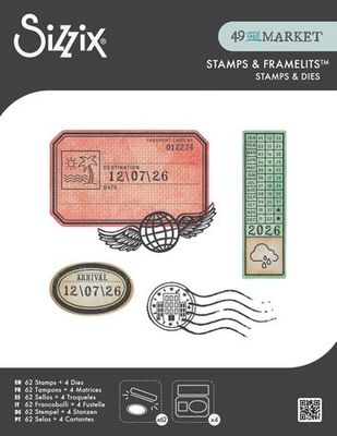 Sizzix Clear Stamp With Framlits Die By 49 &amp; Market 62/Pk Globetrotter's Mark