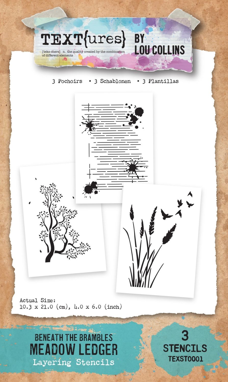 TEXT(ures) Beneath the Brambles Meadow Ledger 4in x 6in Layering Stencil Set