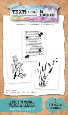 TEXT(ures) Beneath the Brambles Meadow Ledger 4in x 6in Layering Stencil Set