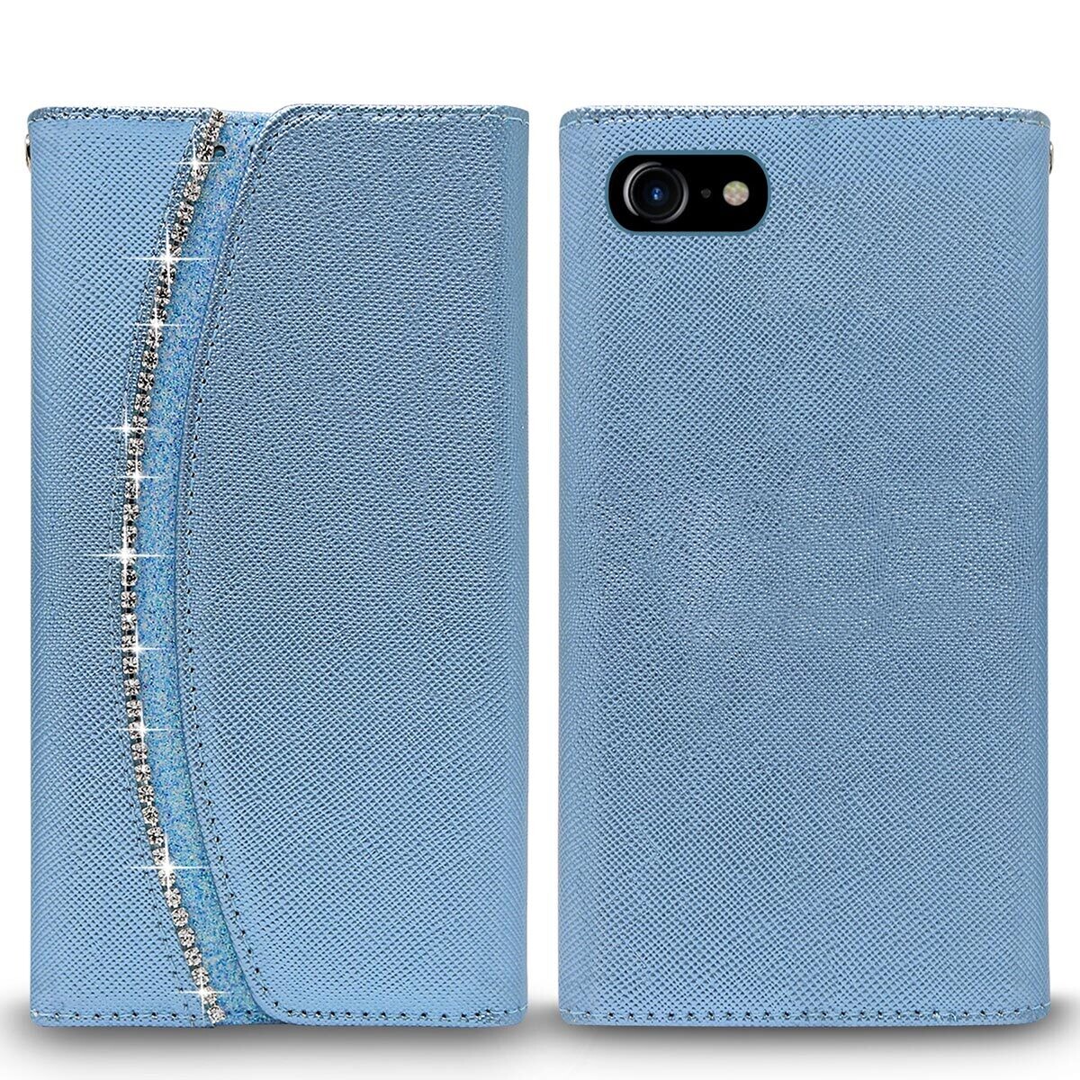 Diamond Glitter Leather Flip Wallet Mirror Case, Valg farve: Blå