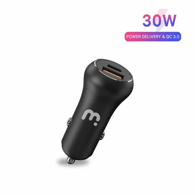 Hurtig 30W biloplader – USB-C Power Delivery & QC 3.0 (Dual Port) Hurtig 30W biloplader – USB-C Power Delivery & QC 3.0 (Dual Port)