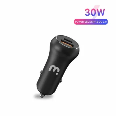 Hurtig 30W biloplader – USB-C Power Delivery & QC 3.0 (Dual Port) Hurtig 30W biloplader – USB-C Power Delivery & QC 3.0 (Dual Port)