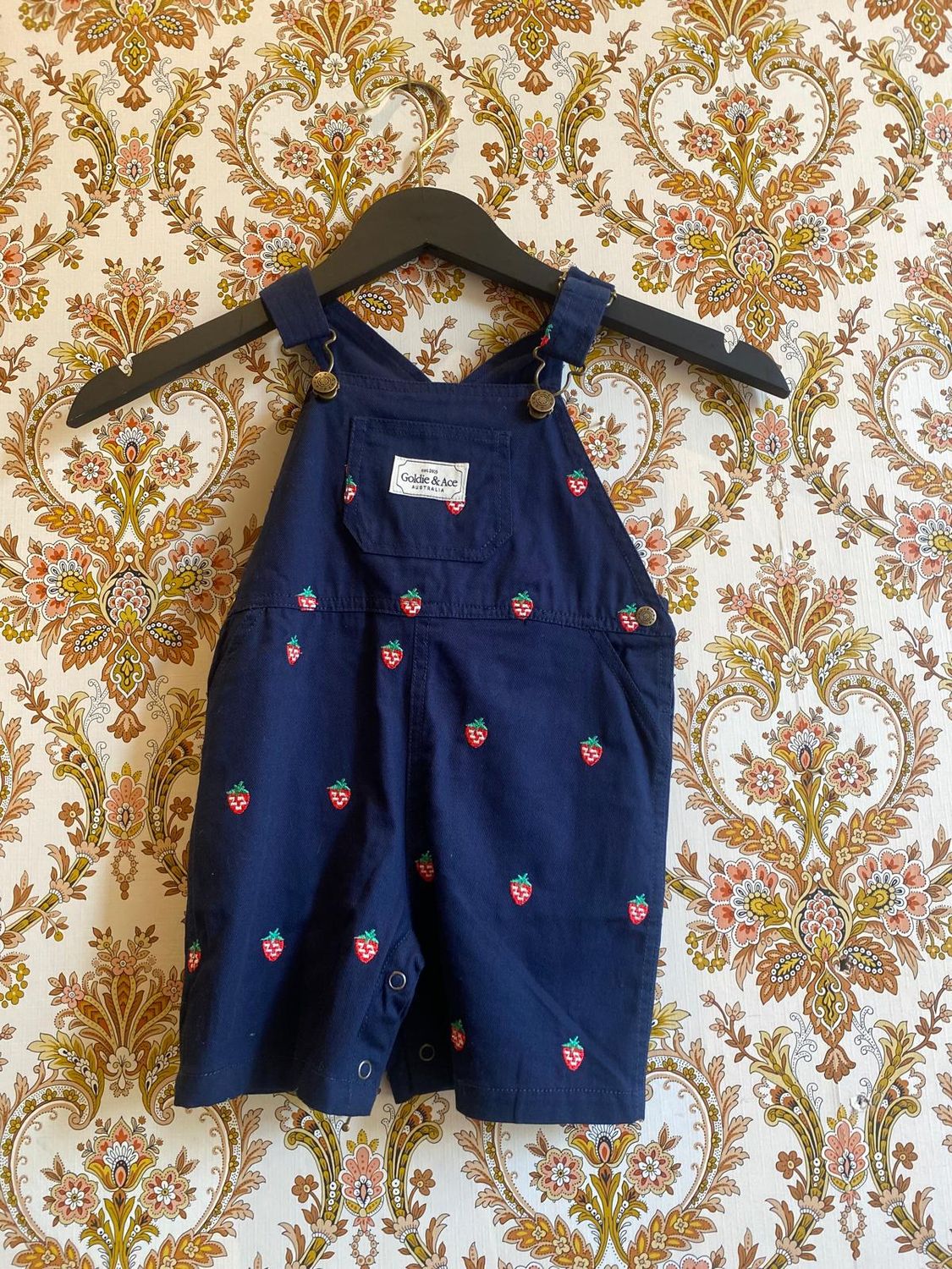 Mini Strawberry Embroidered Overall