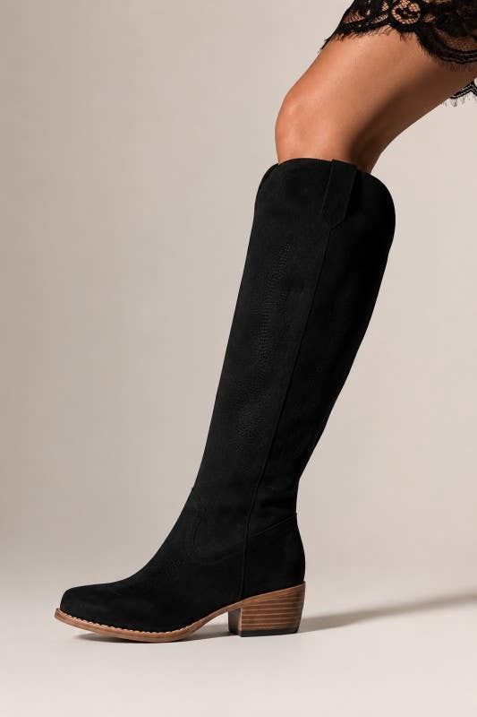Savannah Stitch Knee High Western Boot, Color: Black, Size: 6-10