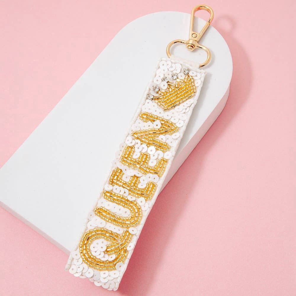 Queen Sequin And Seed Beaded Keychain