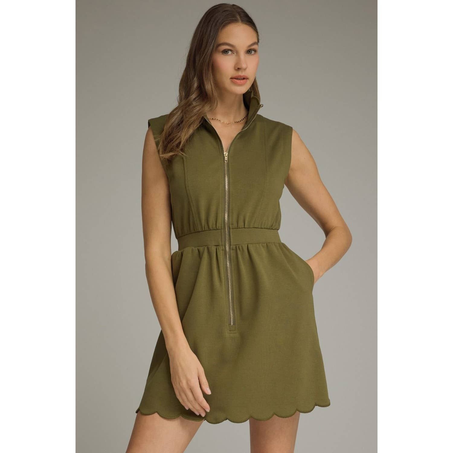 NEW Solid sleeveless mini dress(1)(1), Color: OLIVE, Size: S