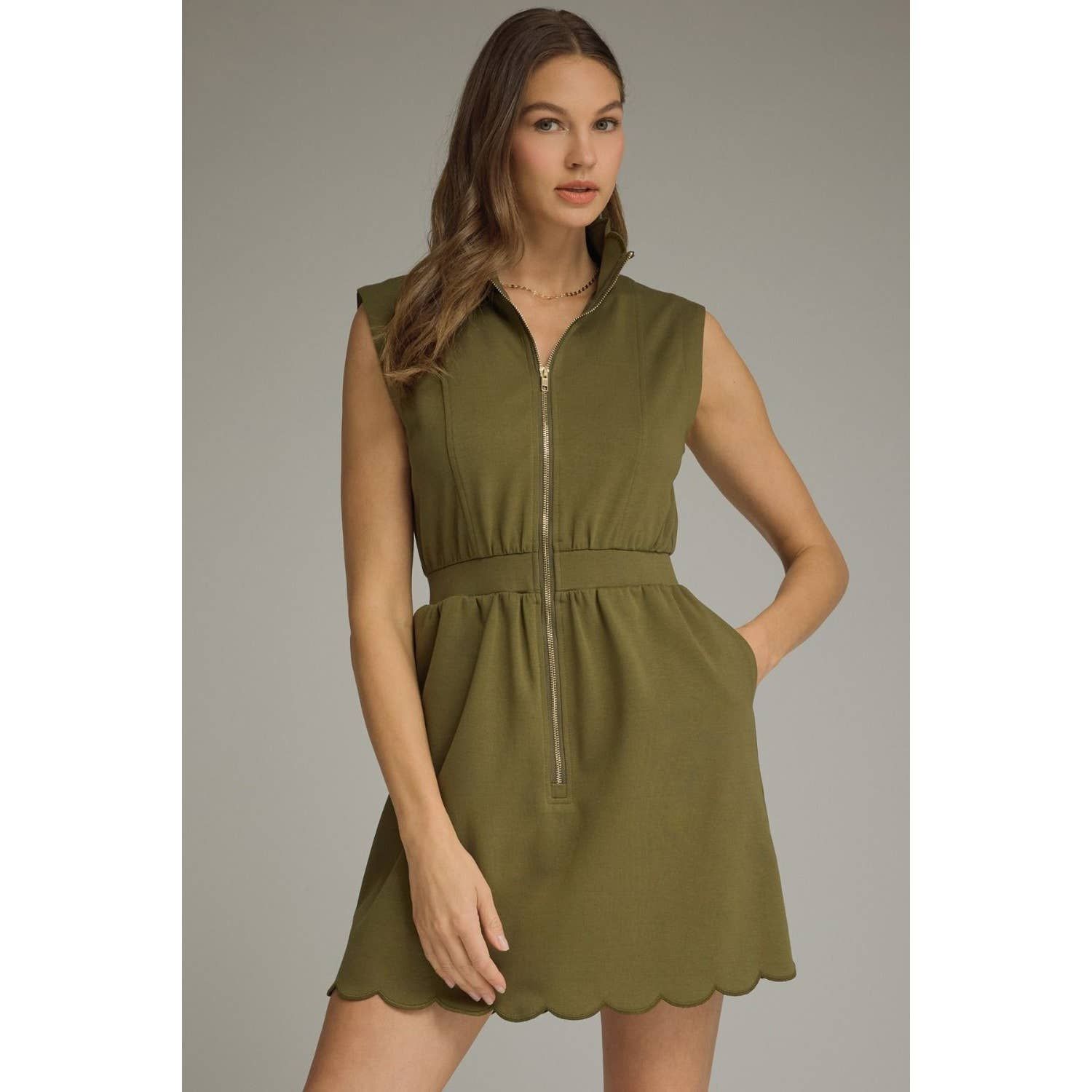 NEW Solid sleeveless mini dress(1)(1), Color: OLIVE, Size: S