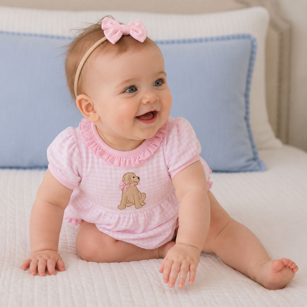Puppy Playtime Applique Ruffle Bubble - Pink