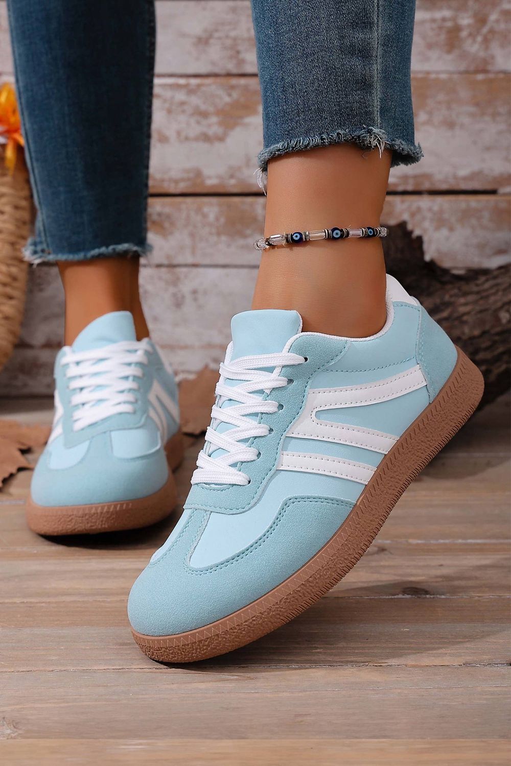 Suede PU Leather Colorblock Patchwork Lace-up Shoes | US6-10