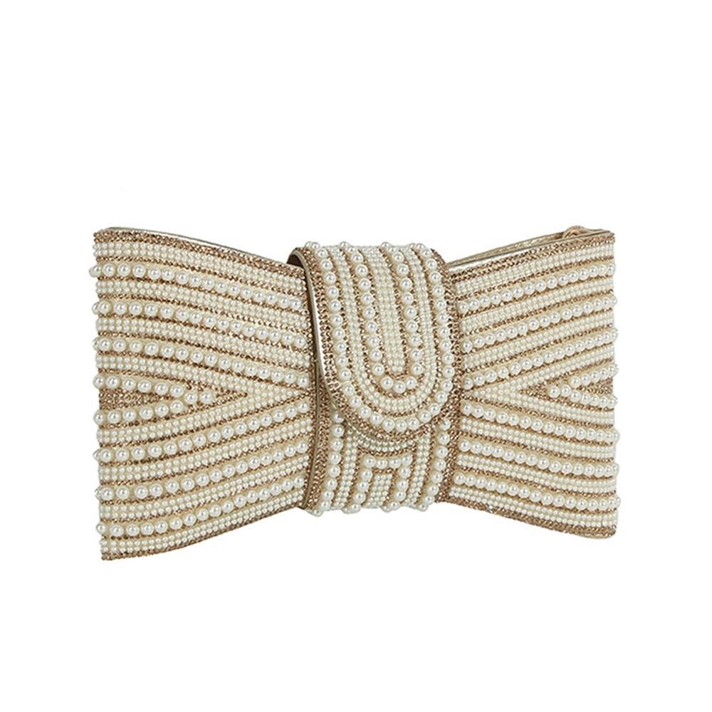 Spangle Pearl Bow Clutch Evening Bag, Color: GD