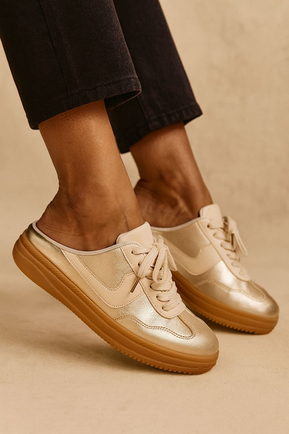 Slip On Mule Sneaker with Sporty Comfort, Color: Gold, Size: 7-11