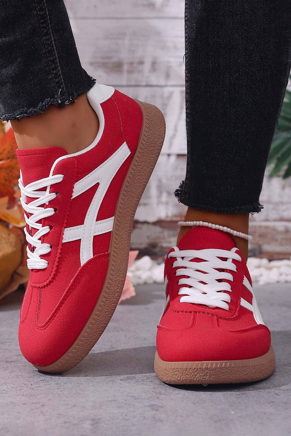 Faux Suede Contrast Patchwork Detail Sneakers | US6-10