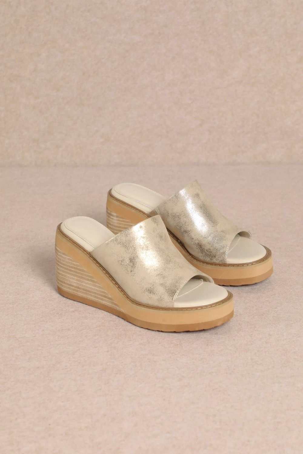 JUDY BOLD GOLD UPPER PEEP TOE PLATFORM WEDGE HEEL