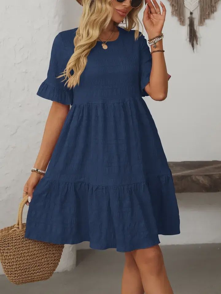 Ruffle Sleeve Tiered A Line Mini Dress Summer Flowy