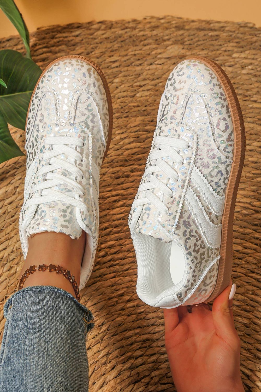 LDC Leather Detail Shimmer Leopard Printed Lace-up Sneakers(1)