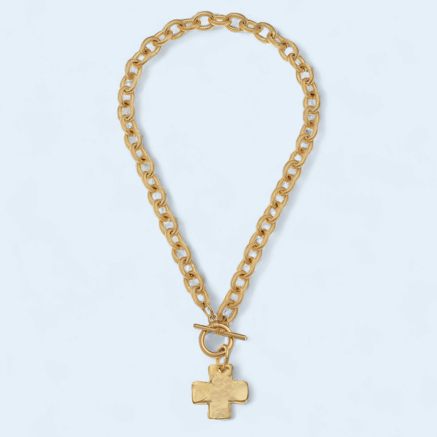 16" Handcast Gold Cross Front Toggle Necklace