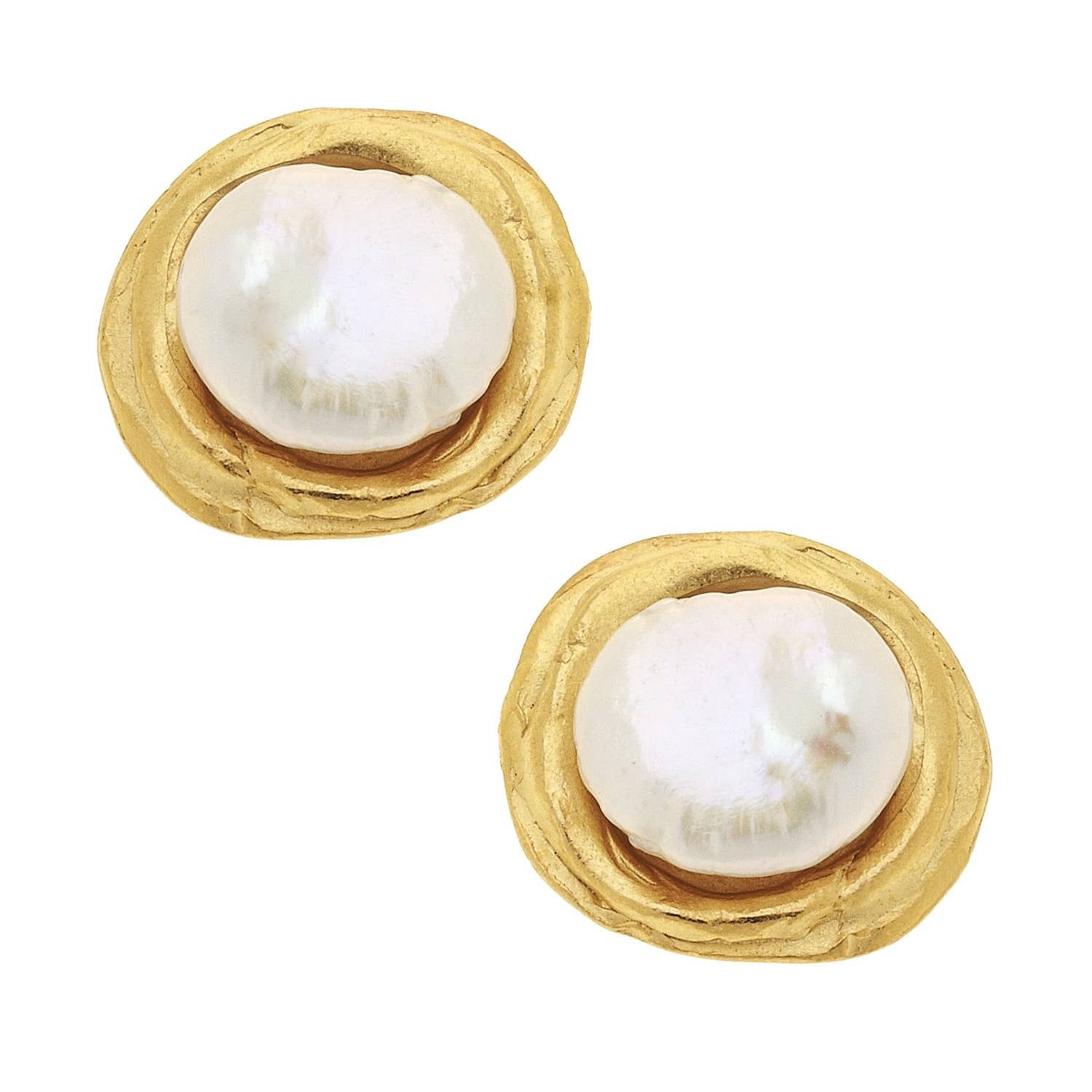 Gold  Pearl Pierced Earrings