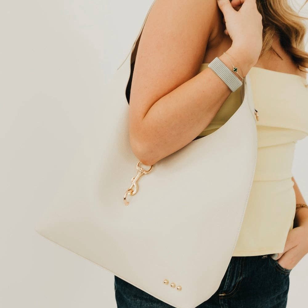 Haddie Hobo Vegan Leather Tote, Color: Cream