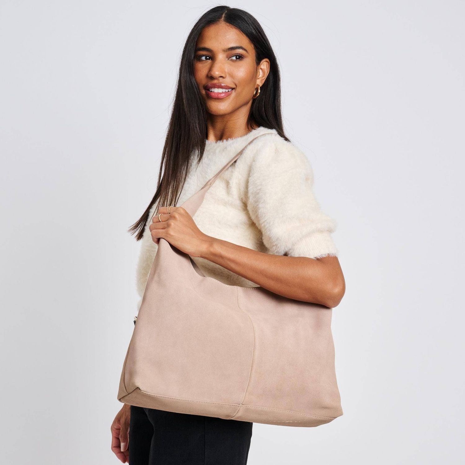 Amber Genuine Suede Leather Hobo, Color: Natural