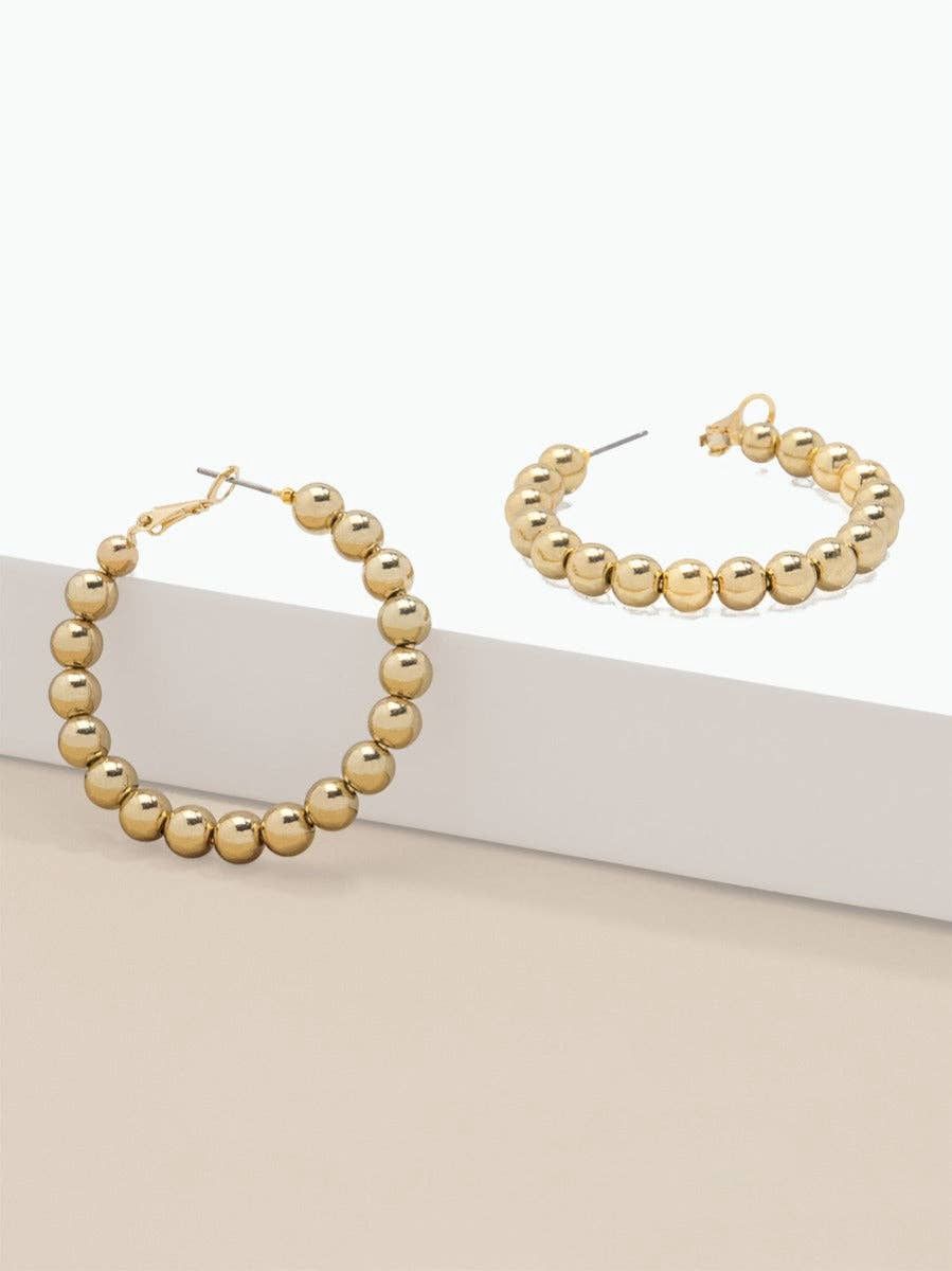 Medium Metal Beaded Hoop Earring