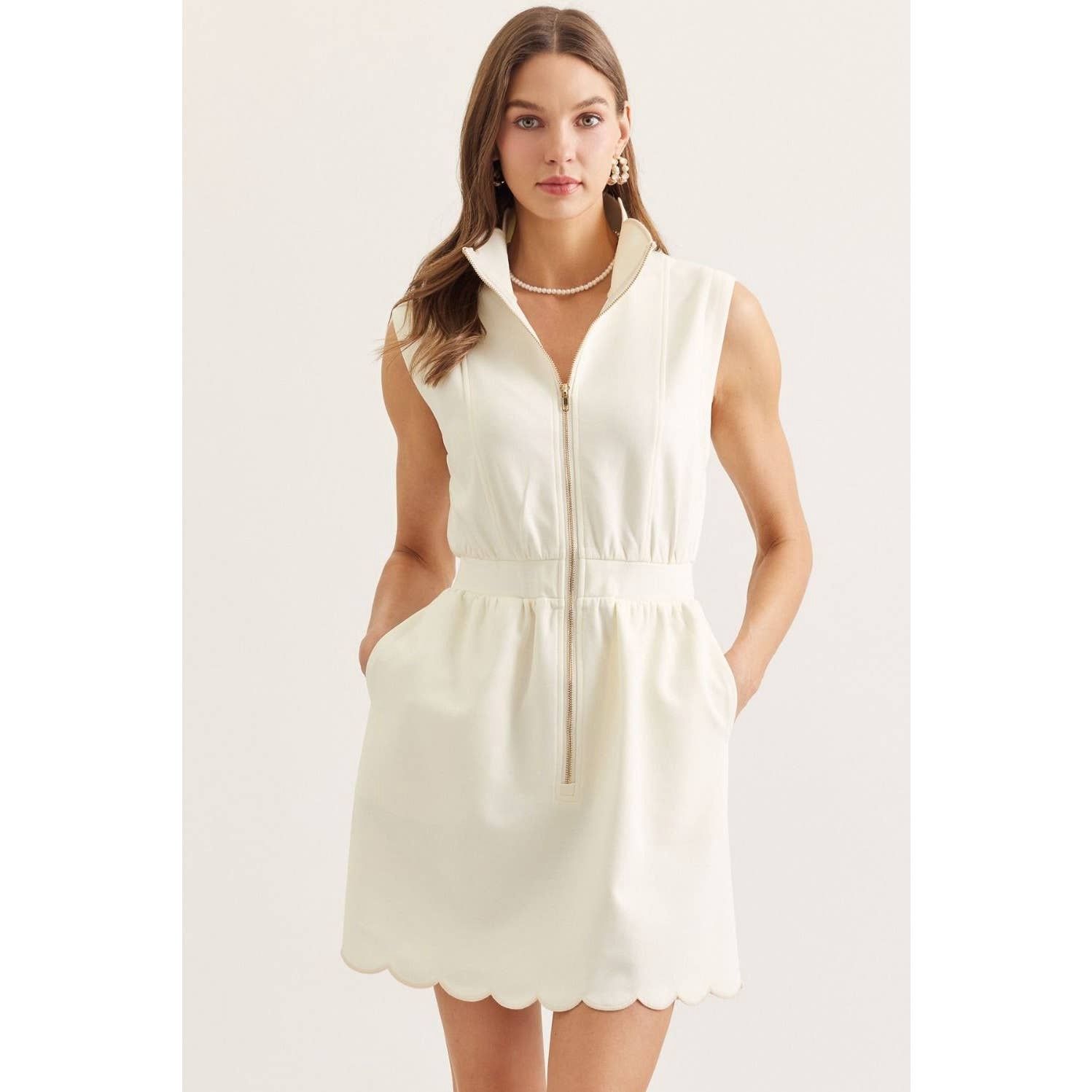 NEW Solid sleeveless mini dress, Color: CREAM, Size: L