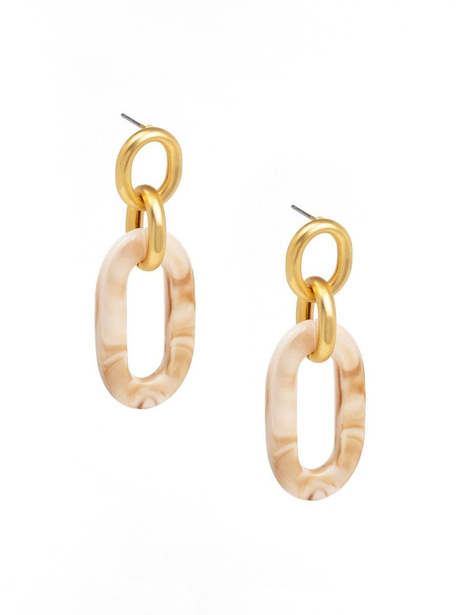 Marbled Beige Resin &amp; Matte Gold Drop Earring, Color: BEI