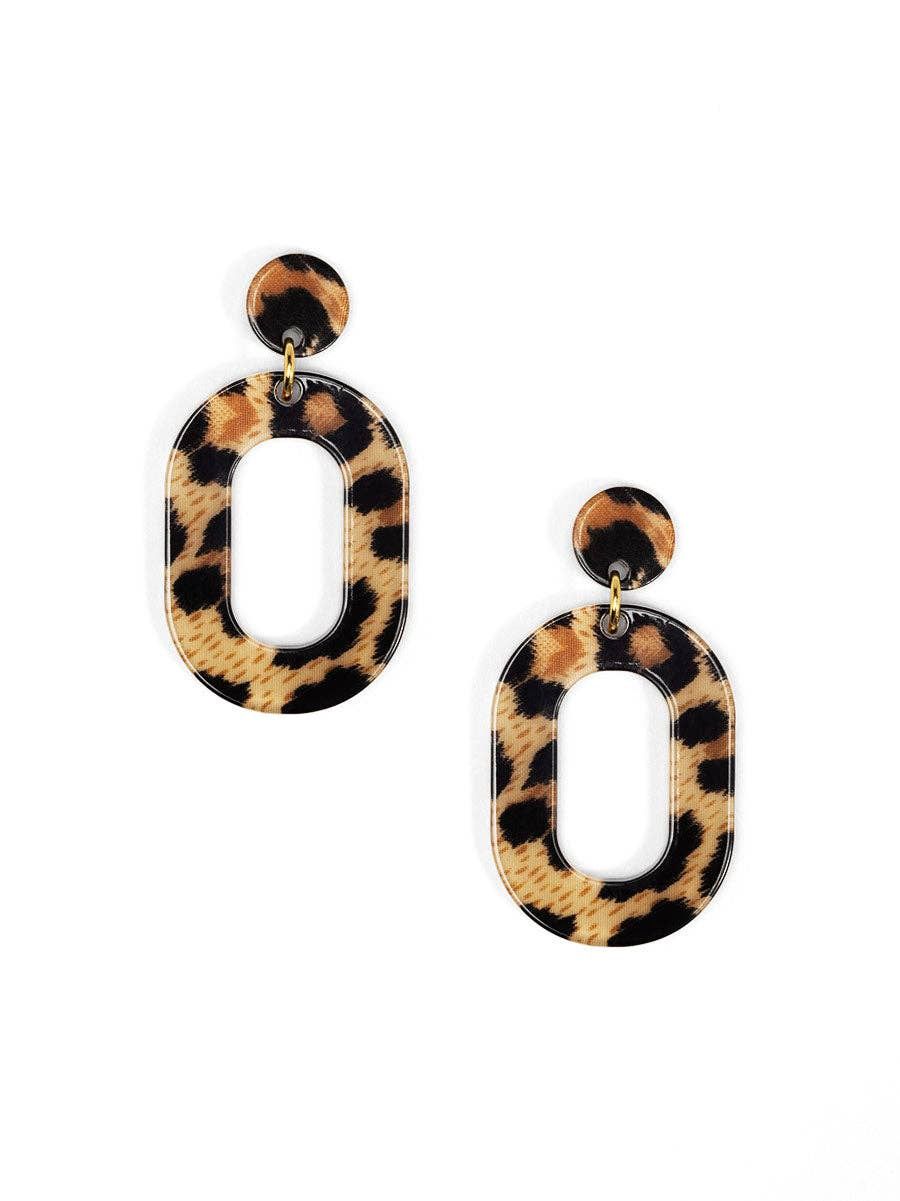 Leopard Oval Drop Earring, Color: LEO.BRN