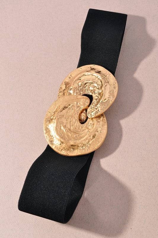 Hammered Gold Buckle Elastic Belt BT185, Color: Black